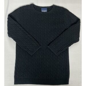 Polo Jeans Co Ralph Lauren Women's Black Cable Knit Sweater Sz M 100% Cotton LS